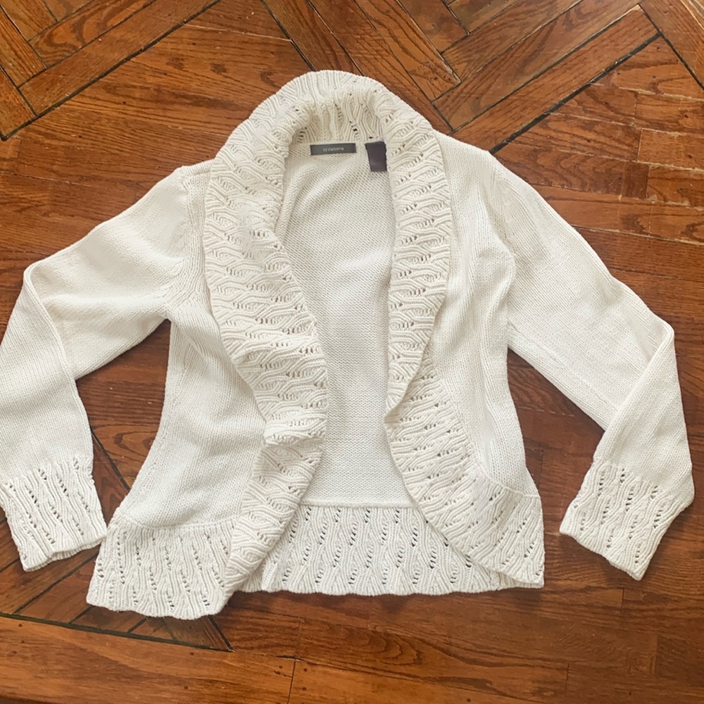 Liz Claiborne White Cotton Knit Cardigan Cottagecore Coquette Y2K Round Hem